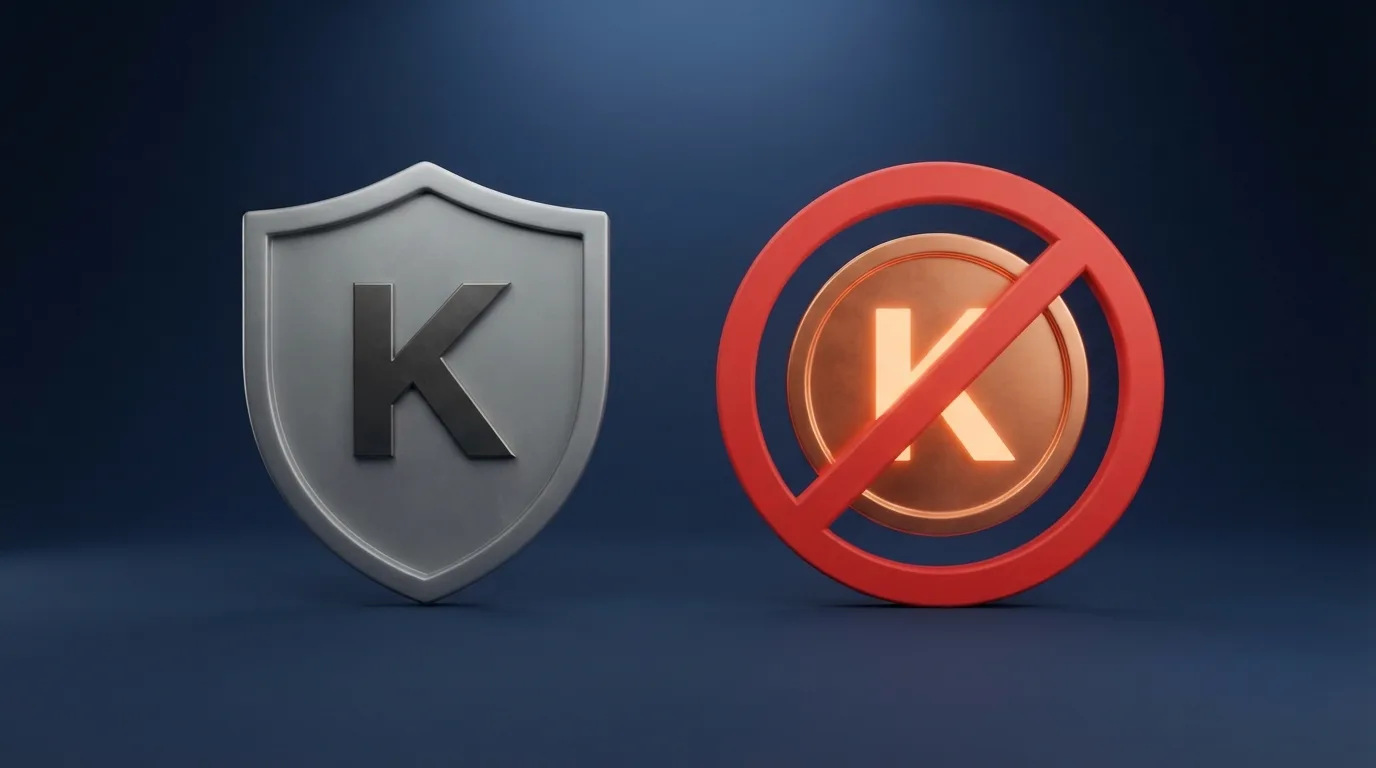 Het logo van de Kansspelautoriteit naast een bitcoin-symbool met een rood kruis of verbodsteken ertussen