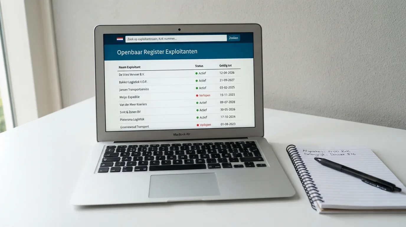 Een laptopscherm met het openbare vergunningenregister van de Kansspelautoriteit