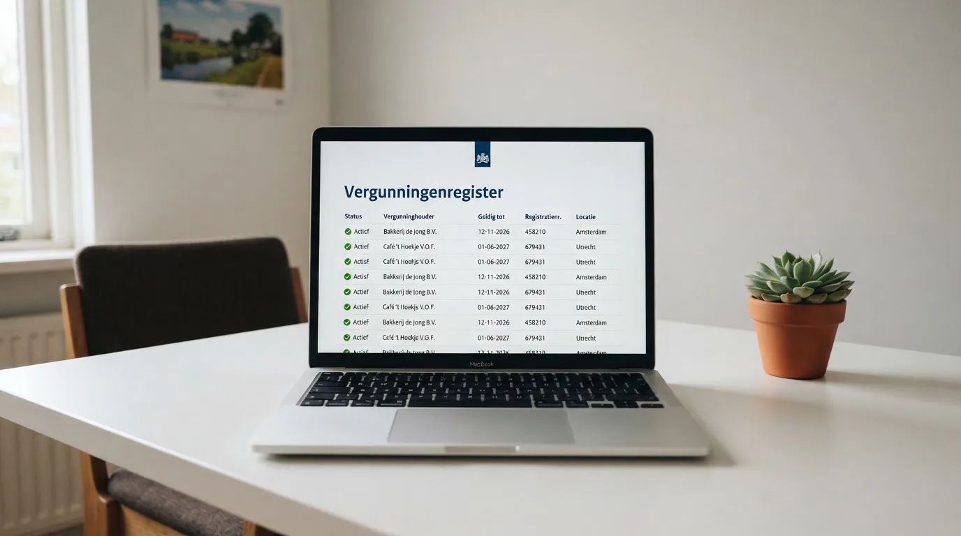Het Ksa-vergunningenregister met Nederlandse casino-vergunningen op een beeldscherm