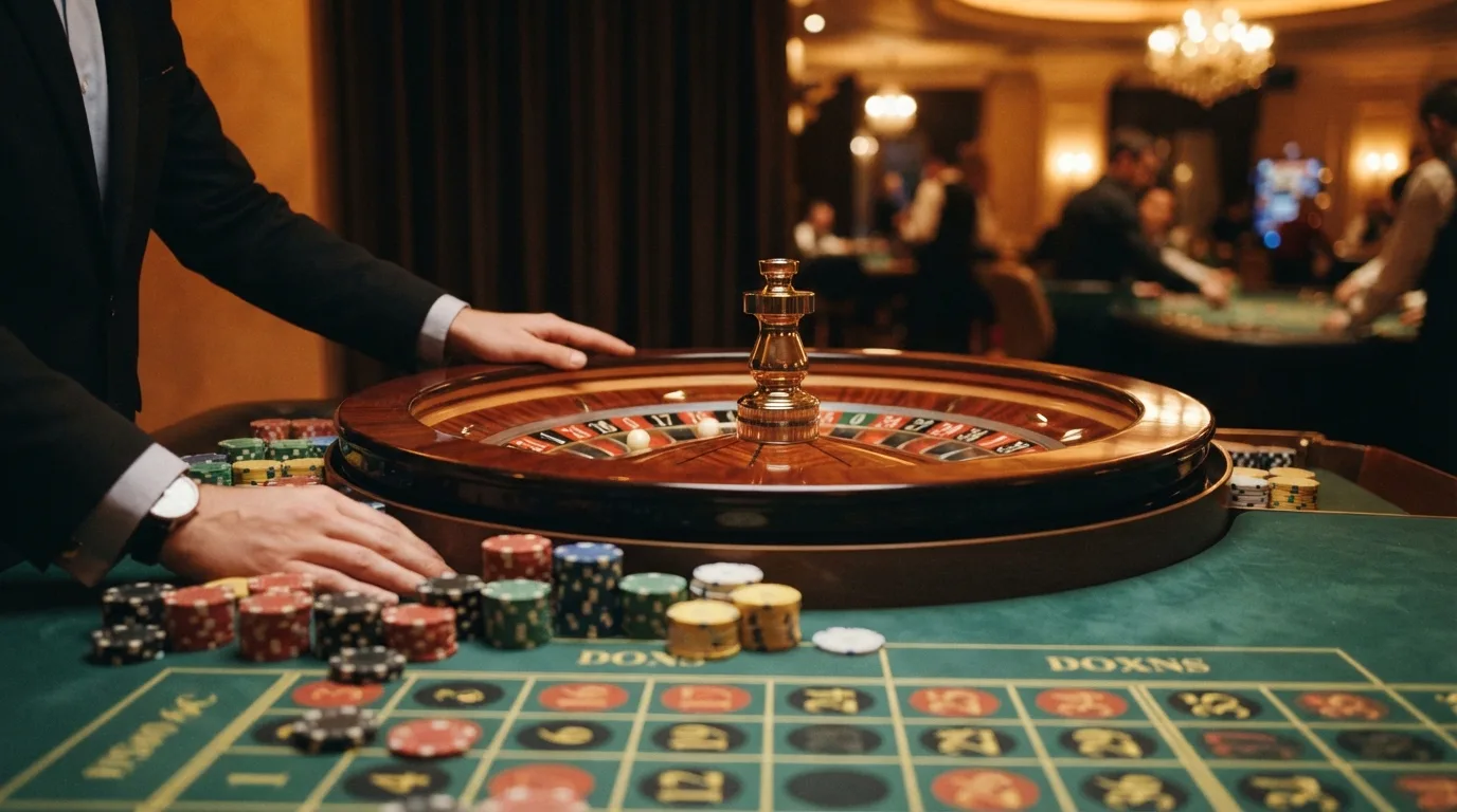 Een live casinotafel met dealer en roulettewiel