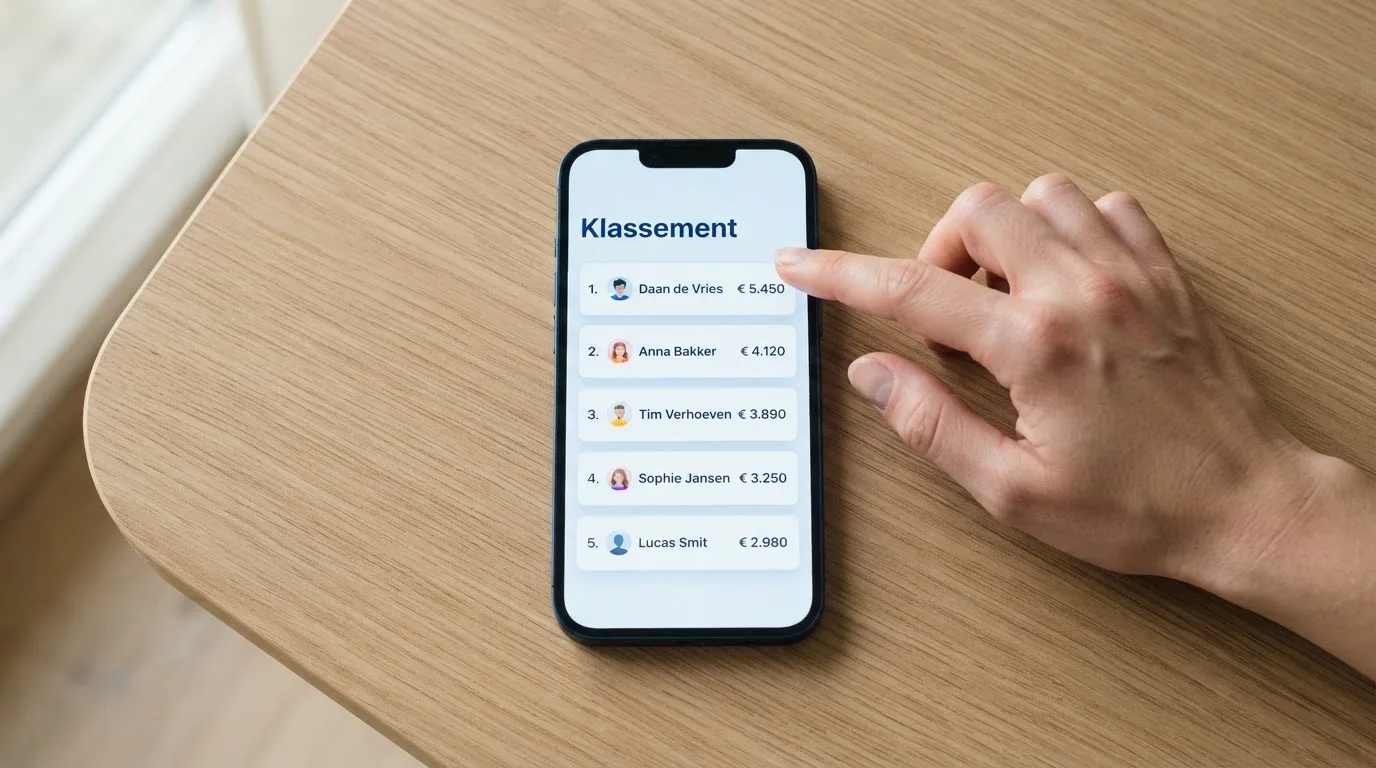 Een smartphone met een open leaderboard van een casino toernooi