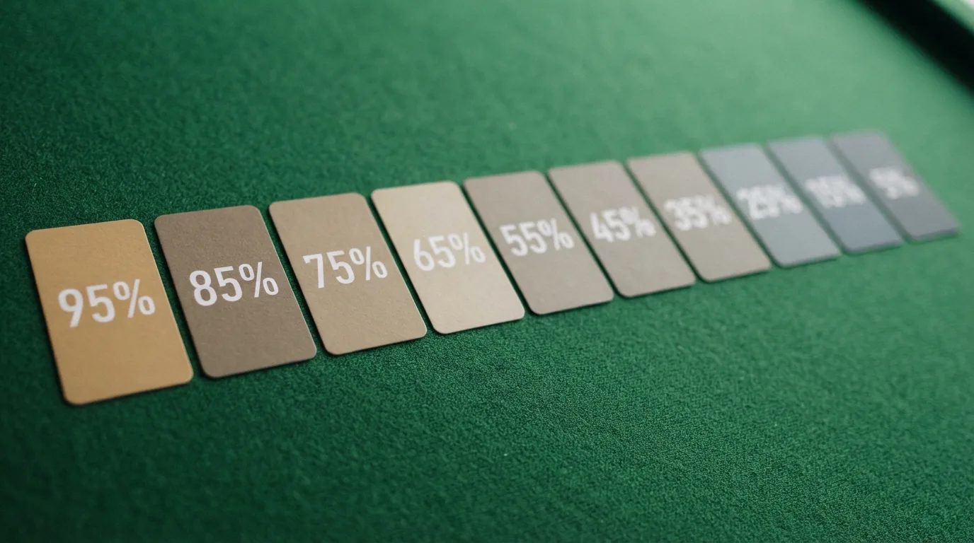 Een rij van tien kaarten met casinonamen en cijfers